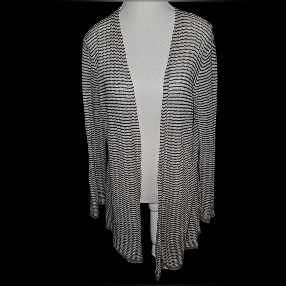Eileen Fisher Gray Organic Linen Knit Cardigan Lightweight Open Front Sz M - Picture 2 of 15